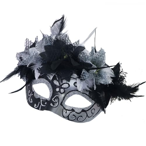 Uqezagpa Gefiederte Maskerade für Damen und Herren, Halloween, Cosplay, halbes Gesicht, Halloween von Uqezagpa