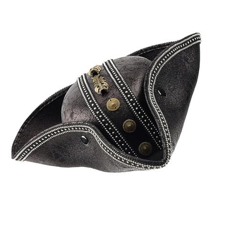 Uqezagpa Geprägter Piratenhut im Punk-Stil, PU-Leder, Kostümzubehör für Fantasy-Events und den täglichen Gebrauch, mittelalterliches Piratenkopf-Accessoire von Uqezagpa