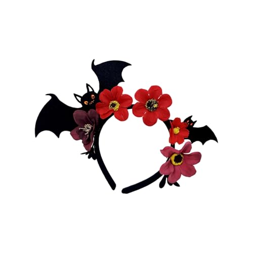 Uqezagpa Haarreif mit Fledermaus- und Blumen-Punk-Thema, weich, elastisch, Haarschmuck für Halloween, Kostüm, Event, Versammlungen, Rollenspiele, Kostüm, Haarband von Uqezagpa
