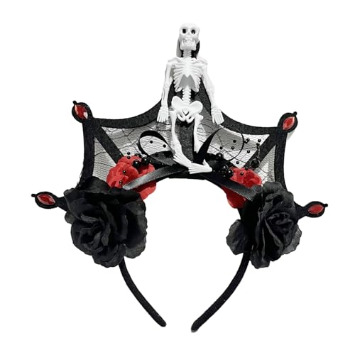 Uqezagpa Halloween Braut Teufel Spitze Stirnband Dunkelblut für Karneval Party Handgemachte Tag der Toten Party Kostüm Teufel Kopfbedeckung Schädel Stirnbänder für Herren von Uqezagpa