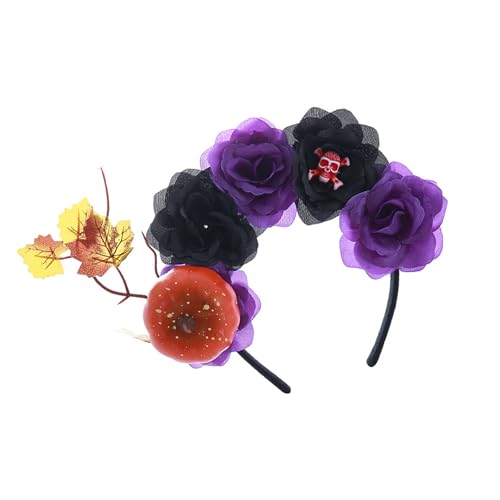 Uqezagpa Halloween-Haarreif, Blume, Kürbisse, Totenkopf, Haarreif, Party-Dekoration, Haarschmuck für Damen, Party-Kopfschmuck von Uqezagpa