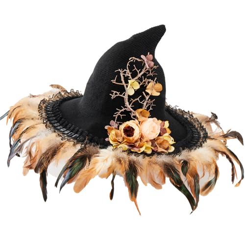 Uqezagpa Halloween-Hexenhut für Damen, Cosplay, Blumen-Zauberer, Vintage-Kostüm, Glocke, Festival, spitz, Hexe, Halloween-Kostüm, Hut von Uqezagpa