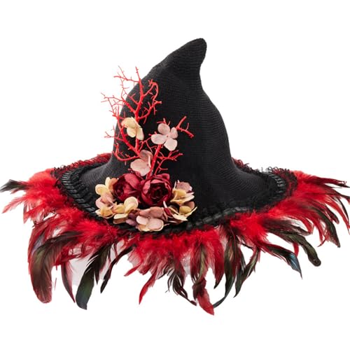 Uqezagpa Halloween-Hexenhut für Damen, Cosplay, Blumen-Zauberer, Vintage-Kostüm, Glocke, Festival, spitz, Hexe, Halloween-Kostüm, Hut von Uqezagpa