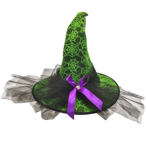 Uqezagpa Halloween-Party, Hexenhut, Spinnennetz, Kürbis, gerüscht, durchscheinend, spitzer Hut, Cosplay-Zubehör, einzigartiger Hexenhut, Halloween-Hüte für Frauen von Uqezagpa