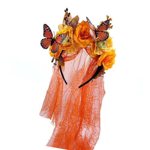 Uqezagpa Halloween Schleier Stirnbänder Blumenform Kopfbedeckung Prinzessinnen Tiaras Braut Haarreifen für Kostümpartys von Uqezagpa