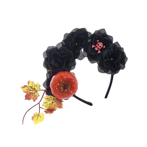 Uqezagpa Halloween-Stirnband, Blume, Kürbisse, Stirnband, Totenkopf, Haarreifen für Cosplay, Kostüm, Verkleidung, Partyzubehör, Party-Kopfstück von Uqezagpa