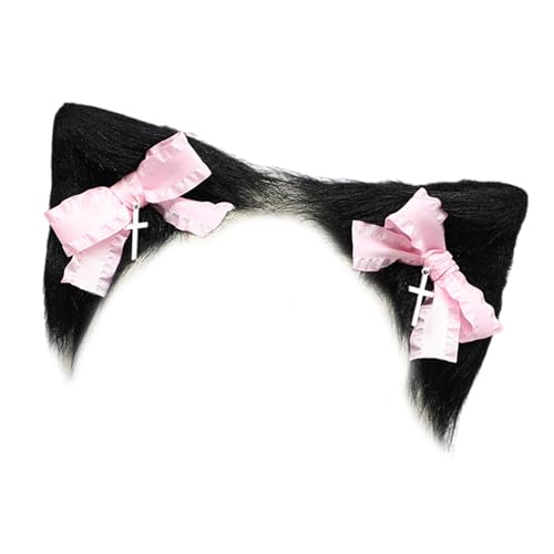 Uqezagpa Handgefertigte Tierohr-Kopfbedeckung mit Katzenohren, Haarspange, Punk, Anime, Kopfbedeckung, Maskeraden, Kostüm-Zubehör, Kopfschmuck für Mädchen, Halloween, Cosplay, Haarschmuck von Uqezagpa