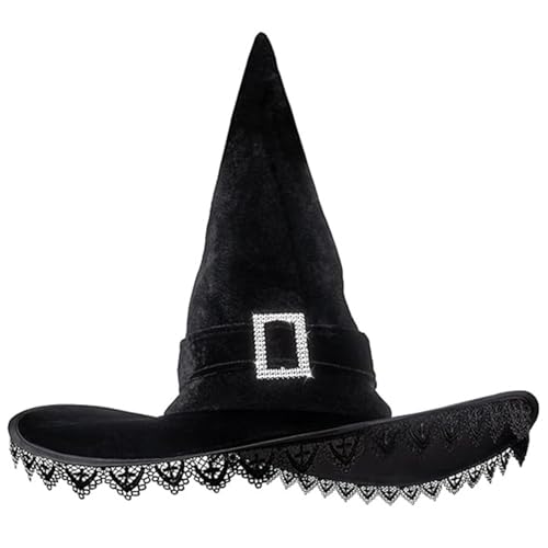 Uqezagpa Hexenhut für Cosplay, Halloween, Karneval, Fotografie, Erwachsene, mit Spitzenbesatz, Partys, Cosplay für Teenager, Erwachsene, Twist für Frauen, zarter Mann, schwarz, für Hüte für Halloween von Uqezagpa