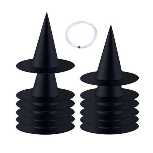 Uqezagpa Hexenhut mit 30 m langem Seil zum Aufhängen, für Halloween-Party-Dekorationen, Verkleidungshut für Karnevals-Dekorationen, 12 Stück von Uqezagpa