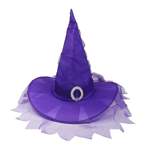 Uqezagpa Hexenhut mit plissiertem Schleier, Unisex, Halloween, Hexenhut, für Herren, Damen, Cosplay, Hexe, Festivals, Party, Requisiten, Hüte für Damen, Hüte für Karneval, Party, Erwachsene von Uqezagpa
