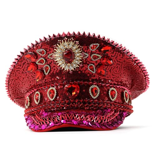Uqezagpa Jeweled Captain Hat Heavy Crystal Surprise Girl Boys Bride Hat For Carnivals Music Festival Unique Design Caps von Uqezagpa