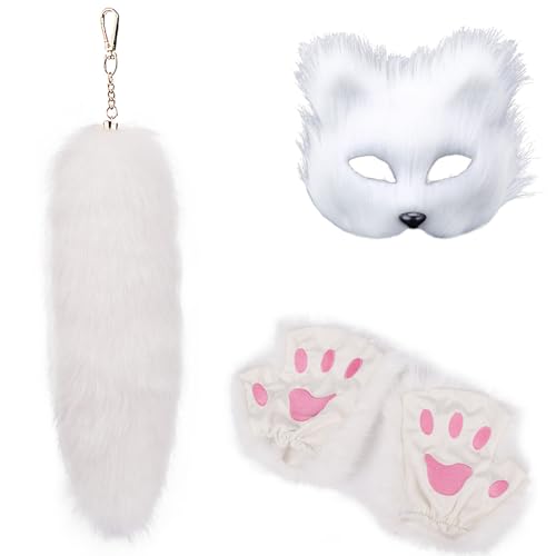 Uqezagpa Mehrzweck-Schlüsselanhänger-Set, robust, Plüsch-Füchse und Handschuhe, tragbar, für Halloween, Party, Cosplay von Uqezagpa