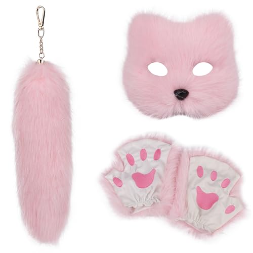 Uqezagpa Mehrzweck-Schlüsselanhänger-Set, robust, Plüsch-Füchse und Handschuhe, tragbar, für Halloween, Party, Cosplay von Uqezagpa
