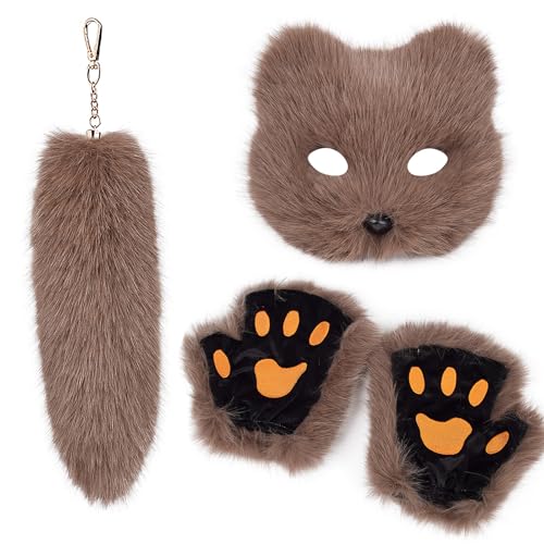 Uqezagpa Mehrzweck-Schlüsselanhänger-Set, robust, Plüsch-Füchse und Handschuhe, tragbar, für Halloween, Party, Cosplay von Uqezagpa