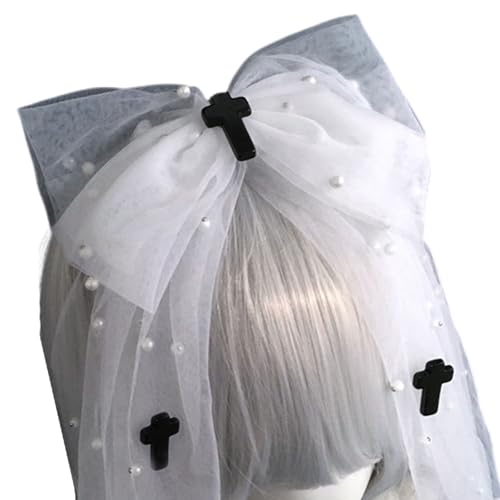 Uqezagpa Modischer Punk-Schleifenschleier-Haarreif mit abnehmbarer gekreuzter Nadel für Anime-Fans, Halloween, Mottoparty, Requisiten, Kopfschmuck, Cosplay-Stirnband von Uqezagpa