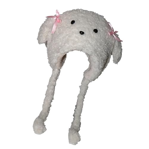 Uqezagpa Pelziger Cartoon-Welpenhut mit Ohrenklappen für Halloween, Kopfbedeckung, langhaarige, übergroße Kopfbedeckung, Winter, Kinder und Frauen von Uqezagpa