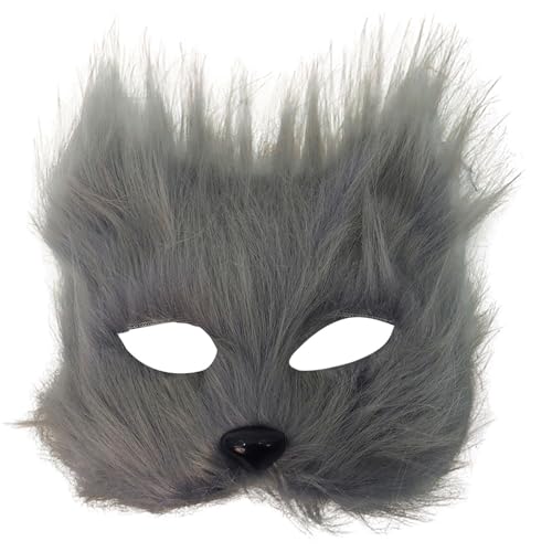 Uqezagpa Realistischer Tier-Kopfschmuck mit halbem Gesicht, weicher Plüsch, bequeme Passform, ideal für Halloween und Foto-Requisiten, detaillierte Halloween-Rollenspiel-Requisiten von Uqezagpa