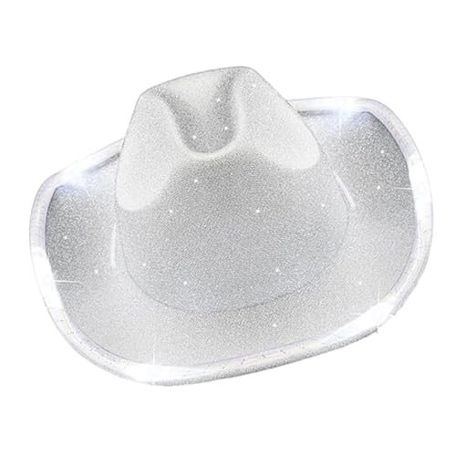 Uqezagpa Schimmernder LED-Lichthut, Cosplay, Kopfbedeckung, Sichtbarkeit, atmungsaktiv und bequem, Abendaktivitäten, stilvolle beleuchtete Cowboy-Mützen für Nachtveranstaltungen Uqezagpa Schimmernder LED-Lichthut, Cosplay, Kopfbedeckung, Sichtbarkeit, atmungsaktiv und bequem, Abendaktivitäten, stilvolle beleuchtete Cowboy-Mützen für Nachtveranstaltungen von Uqezagpa
