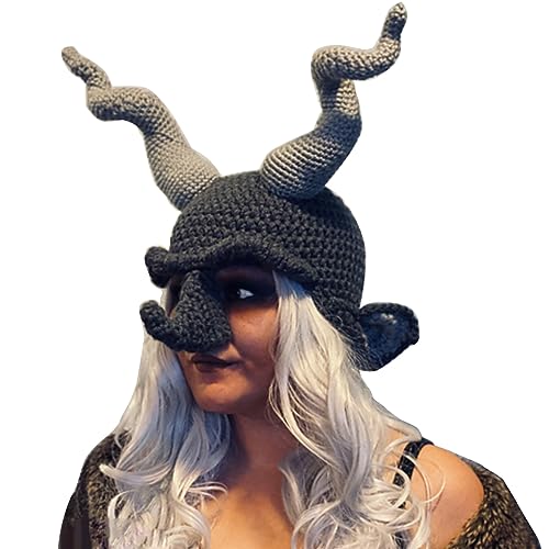 Uqezagpa Skurrile Halloween-Hut für Damen und Herren, handgehäkelt, für Mädchen, Jungen, Party, Maske, Hut, lustiges Zubehör mit Hörnern von Uqezagpa