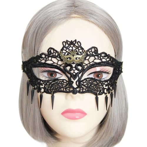 Uqezagpa Spitzen-Augenmaske mit Nieten, Maskerade, Halloween, Maskerade, Karneval, Abschlussball, Hochzeit, für Frauen, Cosplay Uqezagpa Spitzen-Augenmaske mit Nieten, Maskerade, Halloween, Maskerade, Karneval, Abschlussball, Hochzeit, für Frauen, Cosplay von Uqezagpa