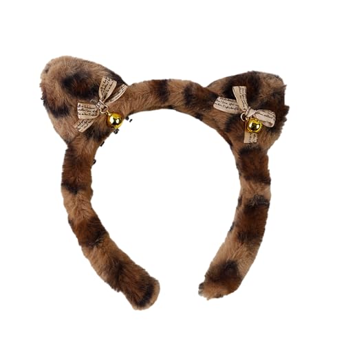 Uqezagpa Stylisches Katzenohren-Haarband mit Leoparden-Designs, weicher Plüsch-Kopfschmuck, ideal für Make-up, Baden und Kostüme, Veranstaltungen, Katzenohren-Haarband für Cosplay von Uqezagpa
