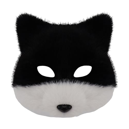 Uqezagpa Tier-Füchse, Wolf, Plüschkatzen, halbes Gesicht, Augenmaske, Cosplay, Halloween, Kostüm, Requisiten für Maskeraden, Karneval, Halloween, Cosplay-Kostüm von Uqezagpa