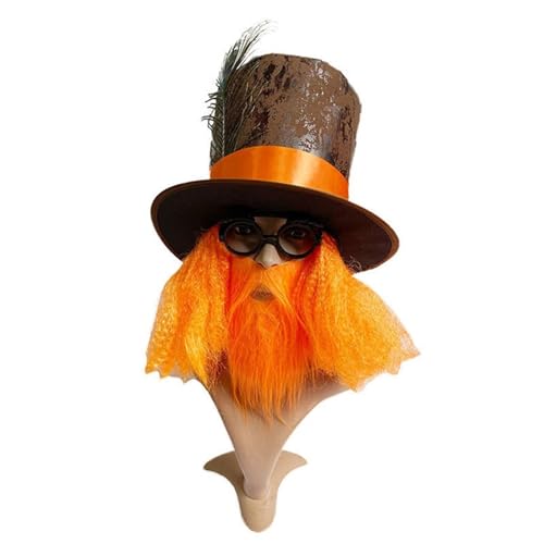 Uqezagpa Unisex Halloween Cosplay Top Caps mit Bart Set Film Charakter Hut Erwachsene Teen Halloween Festivals Party Werkzeug Mandarine von Uqezagpa