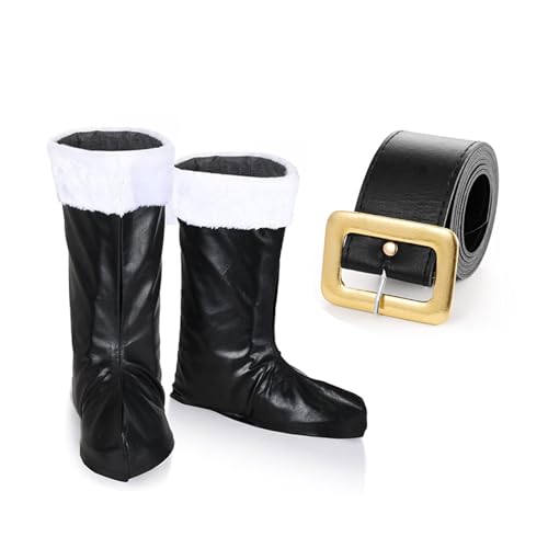 Weihnachtsmann-Kostüm, Weihnachts-Outfit, Stiefelüberzüge, Ledergürtel, Cosplay, Halloween, Verkleidung, Weihnachtsmann von Uqezagpa