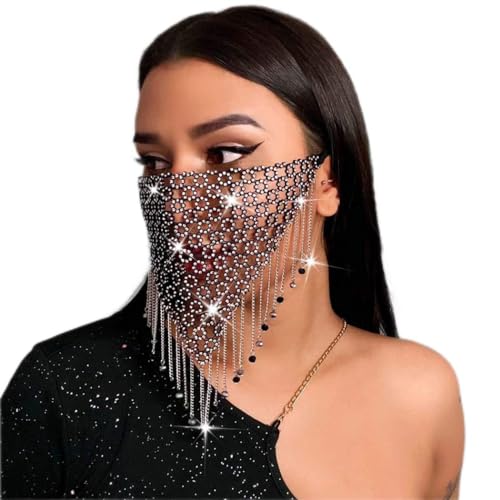 Urieo Glitzernde Strass-Gesichtsmasken, Kristall-Netzmasken, Metall, Strasssteine, Maskerade, Maske, Halloween, Rave, für Damen und Herren, Schwarz, 22,5 x 12 cm Urieo Glitzernde Strass-Gesichtsmasken, Kristall-Netzmasken, Metall, Strasssteine, Maskerade, Maske, Halloween, Rave, für Damen und Herren, Schwarz, 22,5 x 12 cm von Urieo