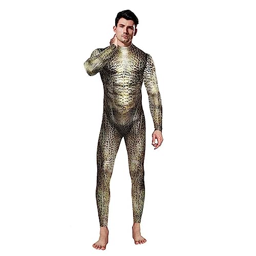 Urmycos Herren Animal Print Halloween Kostüm Bodysuit Jumpsuit für Cosplay Party Braun Schlange L von Urmycos