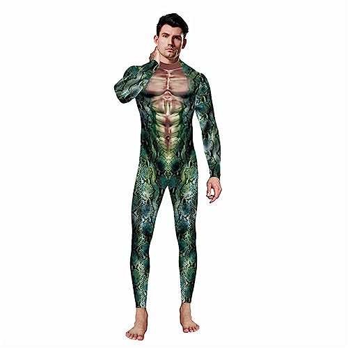 Urmycos Herren Animal Print Halloween Kostüm Bodysuit Jumpsuit für Cosplay Party Grün Schlange XL von Urmycos