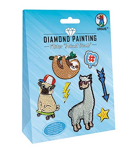 Ursus 43500005 - Diamond Painting Animal, Stickern mit funkelnden Diamanten, Set mit 2 Stickerbögen in verschiedenen Designs, Diamantensteine, Picker, Wachs und Schale, inklusive Anleitung von Ursus