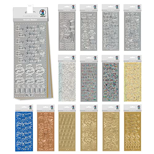 Ursus 59260008 - Kreativ Sticker Set Boy, Set mit 15 verschiedenfarbigen Stickerbogen, selbstklebend, leicht abziehbar, geeignet zur Kartengestaltung von Ursus