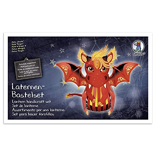 Ursus 18720015F - Bastelset Drache, Komplett-Set mit Allen Materialien zum Selber-Basteln Einer 3D Laterne, inkl. Anleitung, ideal für Sankt Martin, Lampion-Umzug oder als herbstliche Dekoration, bunt von Ursus