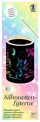 Ursus 18750002 - Silhouetten Laterne Drache, Höhe ca. 20 cm, Durchmesser ca. 15,3 cm, inklusive LED Licht, ideales Bastelst für den nächsten Laternenlauf von Ursus