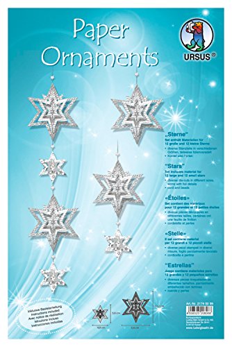 Ursus 21740099 - Bastelset Paper ornaments, Sterne, weiß/silber, Set mit Material für 12 große und 12 kleine Sterne, mit Bastelanleitung, ideal als winterliche Wand -, Fenster -, und Raumdekoration Ursus 21740099 - Bastelset Paper ornaments, Sterne, weiß/silber, Set mit Material für 12 große und 12 kleine Sterne, mit Bastelanleitung, ideal als winterliche Wand -, Fenster -, und Raumdekoration von Ursus