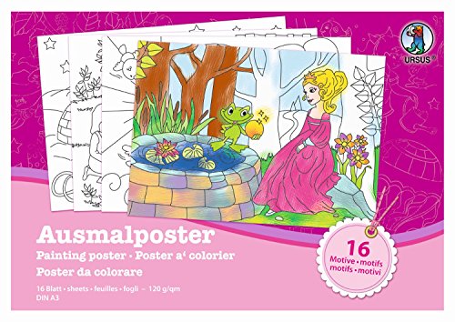 Ursus 24450099 - Ausmalposter Mädchen, DIN A3, 16 Blatt mit 16 verschiedenen Motiven, 120 g/qm, zum Ausmalen von wunderschönen Bildern, mithilfe von Buntstiften und Fasermalern von Ursus
