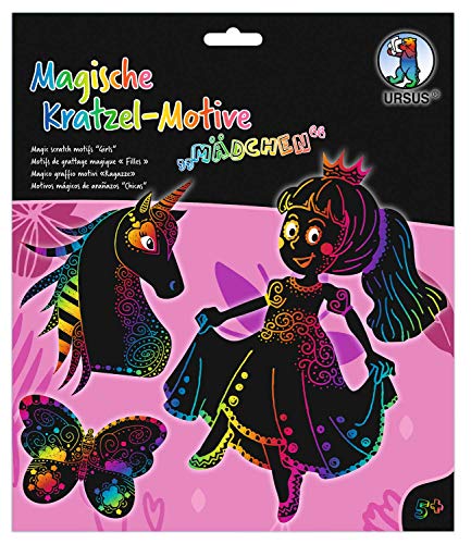 Ursus 24540001F - Magische Kratzel-Motive Mädchen, schwarz, mit Regenbogen Effekt, 6 Bogen 250 g/qm, inklusive 1 Bambusstift, Stickeraugen und Kratzanleitung, ideal als Geschenk, bunt Ursus 24540001F - Magische Kratzel-Motive Mädchen, schwarz, mit Regenbogen Effekt, 6 Bogen 250 g/qm, inklusive 1 Bambusstift, Stickeraugen und Kratzanleitung, ideal als Geschenk, bunt von Ursus