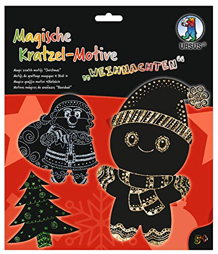 Ursus 24540004F - Magische Kratzel-Motive Weihnachten, schwarz, mit Regenbogen Effekt, 6 Bogen 250 g/qm, inklusive 1 Bambusstift, Stickeraugen und Kratzanleitung, ideal als Geschenk, bunt Ursus 24540004F - Magische Kratzel-Motive Weihnachten, schwarz, mit Regenbogen Effekt, 6 Bogen 250 g/qm, inklusive 1 Bambusstift, Stickeraugen und Kratzanleitung, ideal als Geschenk, bunt von Ursus