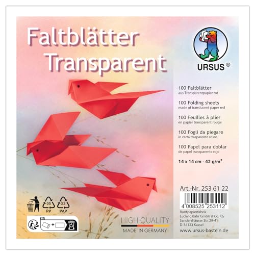 Ursus 2536122 - Faltblätter Transparent Rot, 42 g/m², 100 Faltblätter 14 x 14 cm, durchgefärbt Ursus 2536122 - Faltblätter Transparent Rot, 42 g/m², 100 Faltblätter 14 x 14 cm, durchgefärbt von Ursus