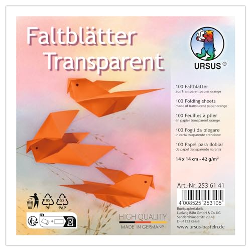 Ursus 2536141 - Faltblätter Transparent Orange, 42 g/m², 100 Faltblätter 14 x 14 cm, durchgefärbt Ursus 2536141 - Faltblätter Transparent Orange, 42 g/m², 100 Faltblätter 14 x 14 cm, durchgefärbt von Ursus