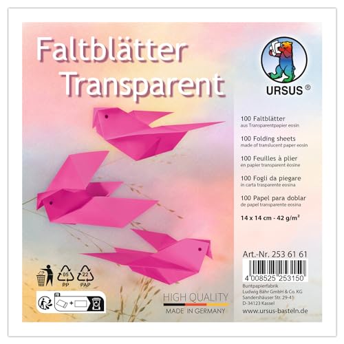 Ursus 2536151 - Faltblätter Transparent Eosin, 42 g/m², 100 Faltblätter 14 x 14 cm, durchgefärbt Ursus 2536151 - Faltblätter Transparent Eosin, 42 g/m², 100 Faltblätter 14 x 14 cm, durchgefärbt von Ursus