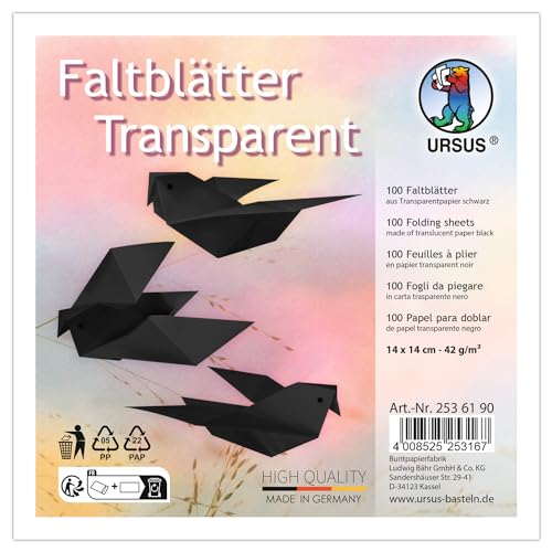 Ursus 2536190 - Faltblätter Transparent Schwarz, 42 g/m², 100 Faltblätter 14 x 14 cm, durchgefärbt von Ursus