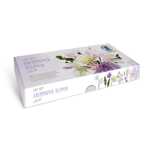Ursus 27030002F - DIY Set Blumen Lila aus Krepppapier, zum Basteln von einem Blumenstrauß z.B. Rose, Lavendel, Eukalyptus und Mohn, inkl. Erklärvideos von Ursus