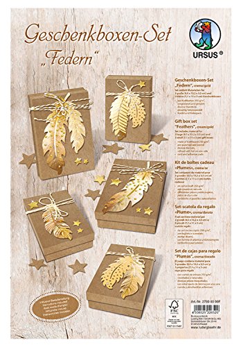 Ursus 27930099F - Geschenkboxen Set Federn, creme / gold, 2 große und 3 kleine Boxen, vorgestanzt und genutet, inklusive Bastelanleitung, ideal für kleine Überraschungen Ursus 27930099F - Geschenkboxen Set Federn, creme / gold, 2 große und 3 kleine Boxen, vorgestanzt und genutet, inklusive Bastelanleitung, ideal für kleine Überraschungen von Ursus