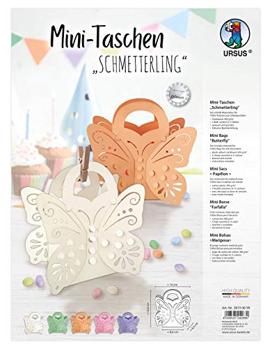 Ursus 28190099 - Mini Schmetterling, Set mit Materialien für 5 kleine Taschen, aus Fotokarton 300 g/qm, gelasert und genutet, mit 5 Blatt in verschiedenen Farben, inklusive Bastelanleitung, Multi von Ursus