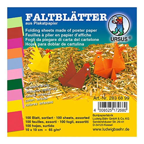 Ursus 2836899 Faltblätter intensiv, ca. 10 x 10 cm, 65 g/qm, 100 Blatt in 10 verschiedenen Farben, aus Plakatpapier, durchgefärbt, ideale Grundlage für kreative Bastelarbeiten Ursus 2836899 Faltblätter intensiv, ca. 10 x 10 cm, 65 g/qm, 100 Blatt in 10 verschiedenen Farben, aus Plakatpapier, durchgefärbt, ideale Grundlage für kreative Bastelarbeiten von Ursus