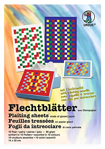 Ursus 3340099 - Flechtblätter, 80 g/qm, ca. 14 x 20 cm, 10 Paar in 10 verschiedenen Farben, aus ungummiertem Glanzpapier, 10 mm Schnittbreite, zum Flechten von beeindruckenden Mustern, Mittel von Ursus