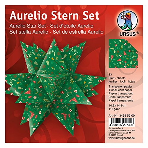 Ursus 34395500 - Faltblätter Aurelio Stern Winterzauber, rot / grün, 33 Blatt, aus Transpatentpapier 115 g/qm, ca. 14,8 x 14,8 cm, einseitig bedruckt, ideal als Weihnachtsdeko Ursus 34395500 - Faltblätter Aurelio Stern Winterzauber, rot / grün, 33 Blatt, aus Transpatentpapier 115 g/qm, ca. 14,8 x 14,8 cm, einseitig bedruckt, ideal als Weihnachtsdeko von Ursus