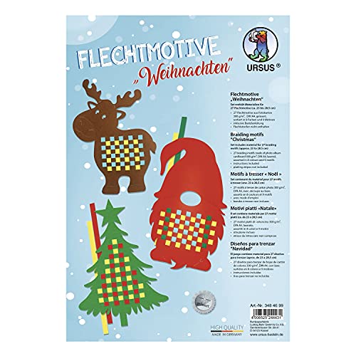 Ursus 3484699 - Flechtmotive "Weihnachten", Bastel-Set mit 27 bunten Vorlagen für Flechtbilder sortiert in 9 Motiven und 8 Farben, DIN A4 Ursus 3484699 - Flechtmotive "Weihnachten", Bastel-Set mit 27 bunten Vorlagen für Flechtbilder sortiert in 9 Motiven und 8 Farben, DIN A4 von Ursus